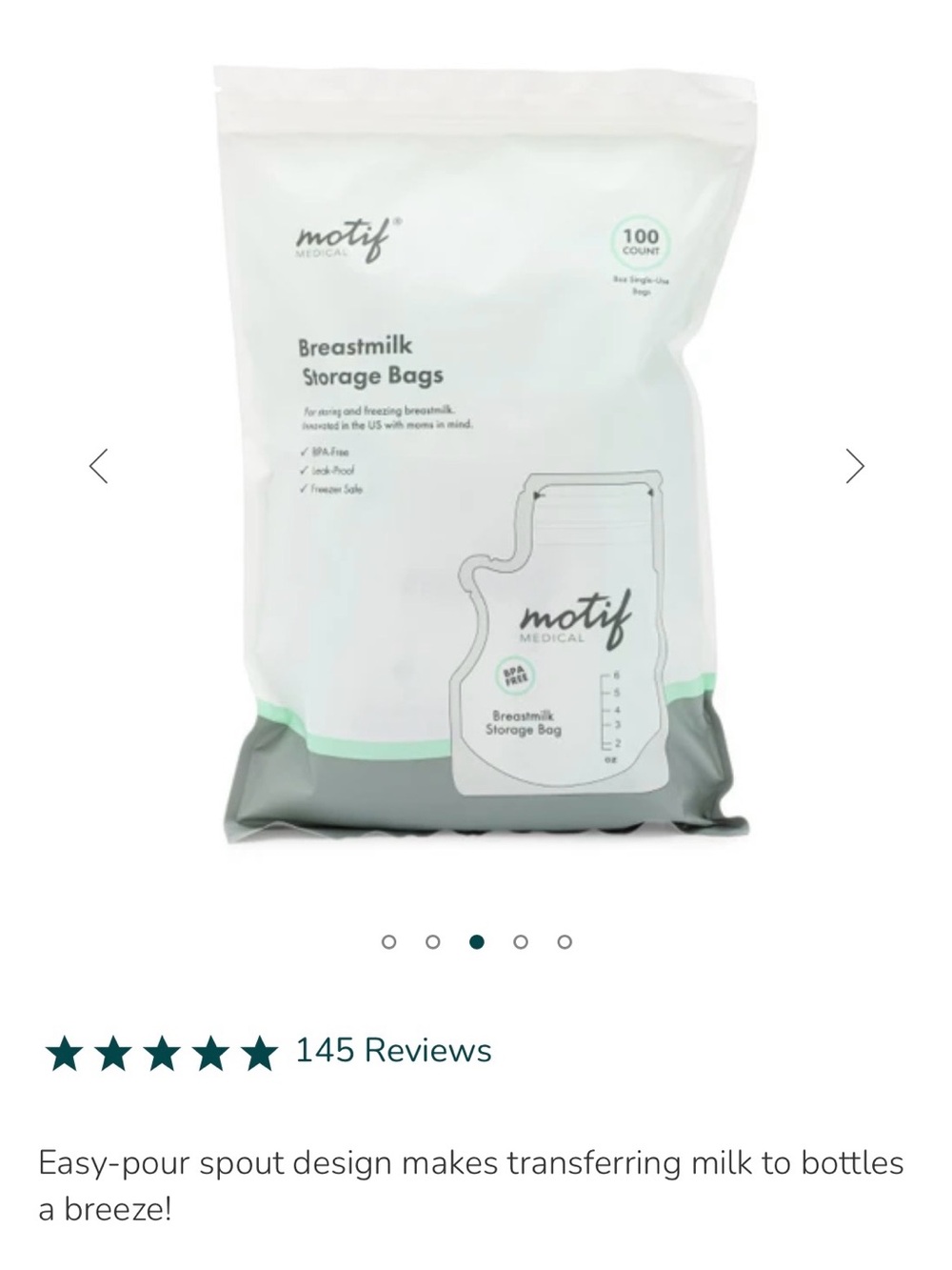 3 Motif Medical Breastmilk Storage Bags - White and Gray (100 Count)